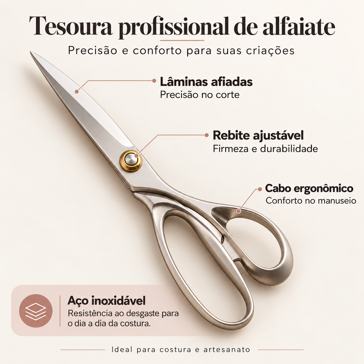 Tesoura Profissional de Alfaiate - Champagne - 26,5 cm