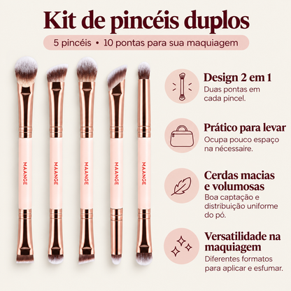Kit de Pincéis Duplos de Maquiagem - 5 Peças e 10 Pontas