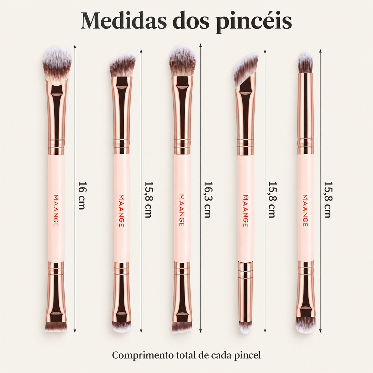 Kit de Pincéis Duplos de Maquiagem - 5 Peças e 10 Pontas