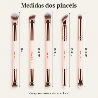 Kit de Pincéis Duplos de Maquiagem - 5 Peças e 10 Pontas