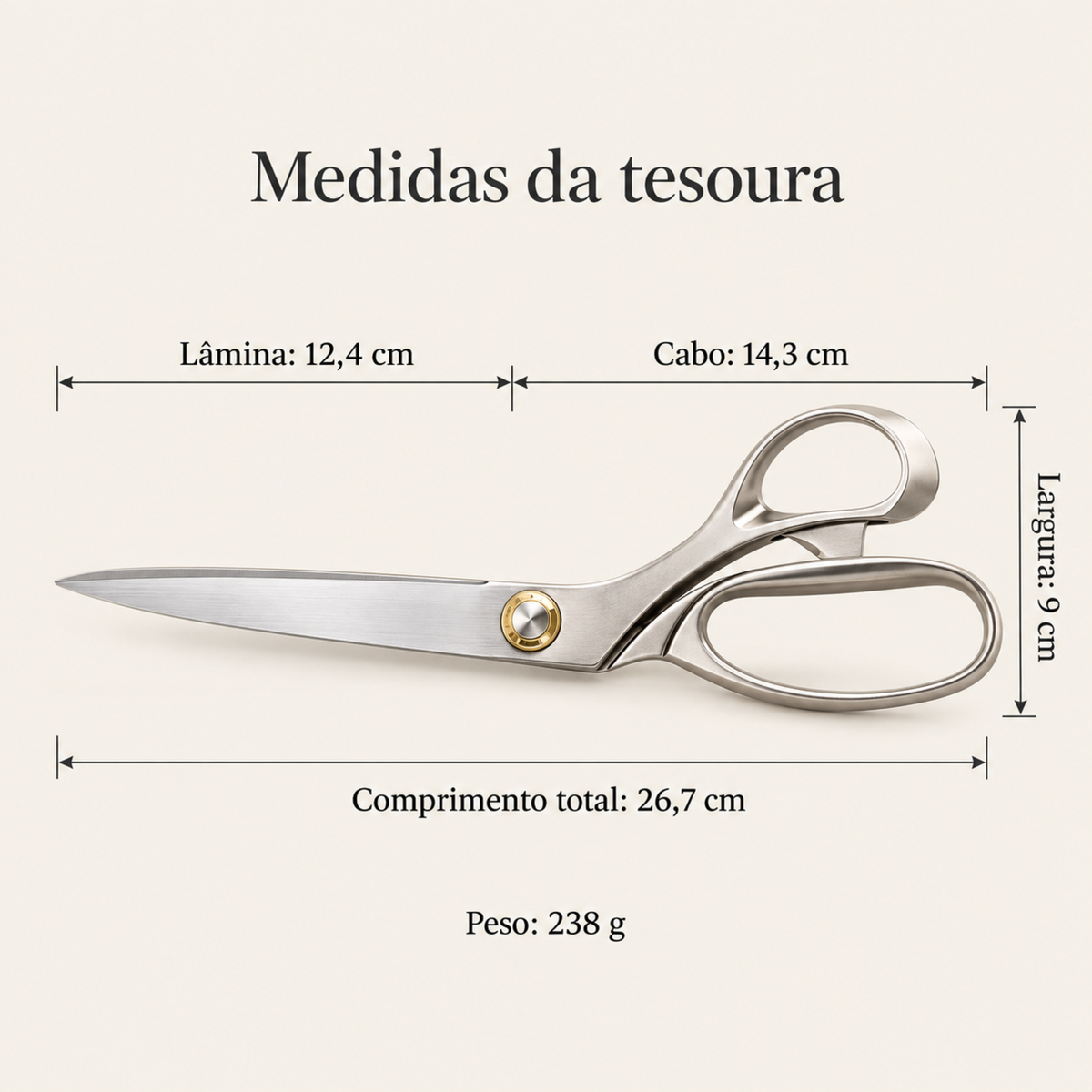 Tesoura Profissional de Alfaiate - Champagne - 26,5 cm